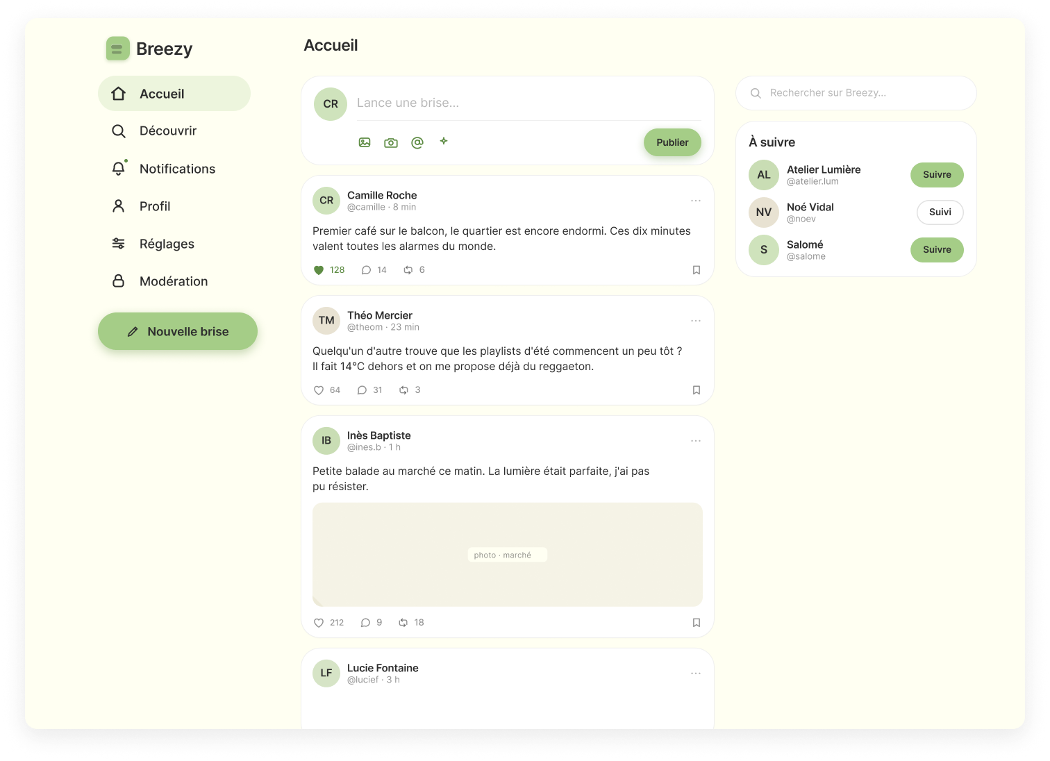 Fil d'actualité de l'application Breezy