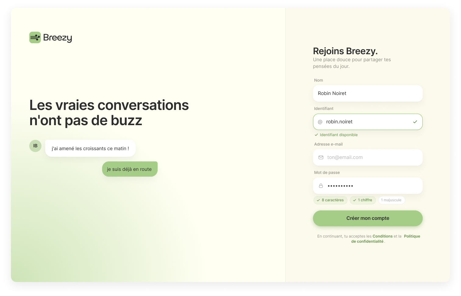 Écran de connexion de l'application Breezy