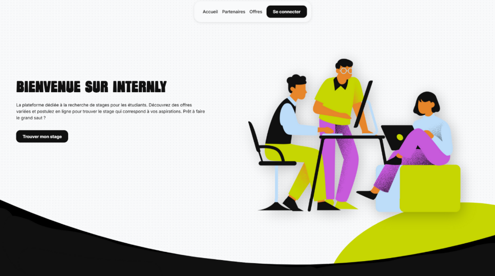 Internly - Page d'accueil de la plateforme